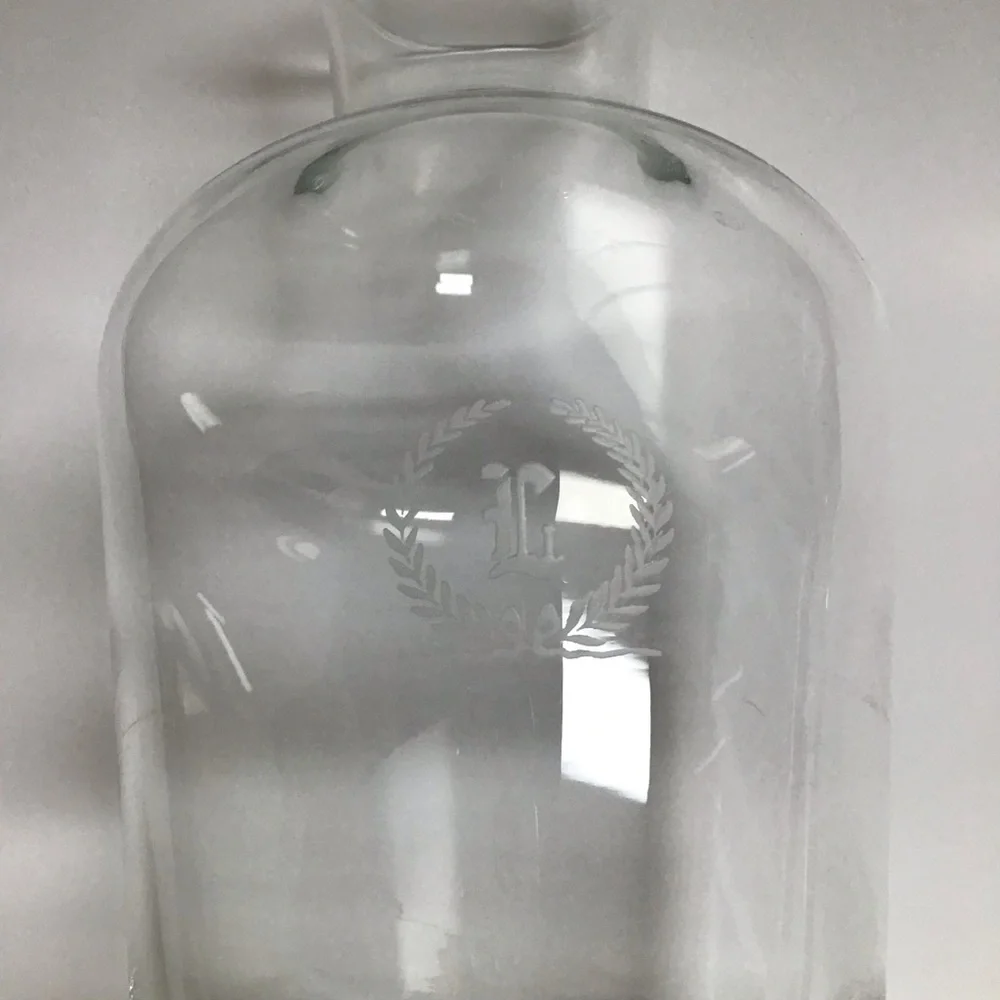 Letter L Monogram Wine Decanter Carafe 6 Glasses SET Etched Clear Glass Barware